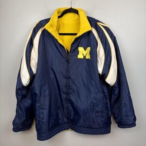 Michigan Wolverines Jacket Mens Large Blue Yellow NCAA Football Reversible G-III